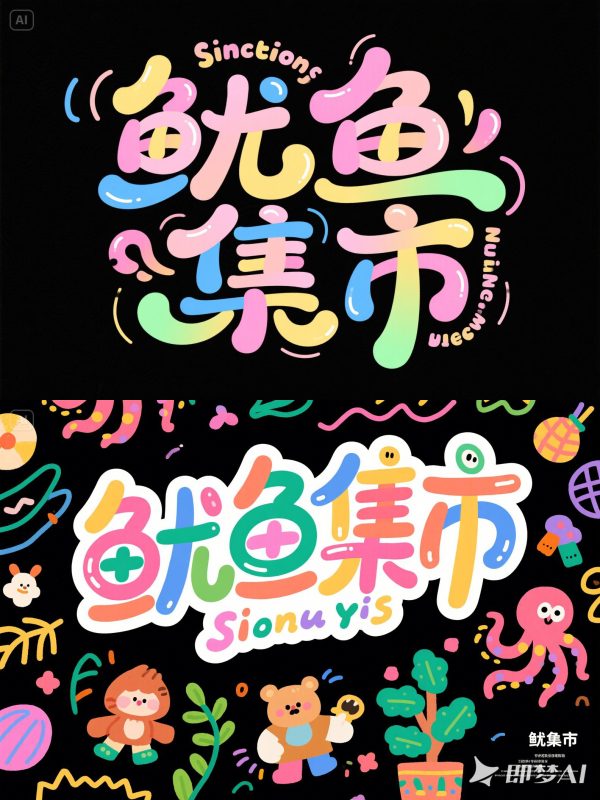 花体可爱卡通手写儿童跳蚤市场海报字体设计素材-即梦ai关键词描述咒语-Ai宇宙吧-