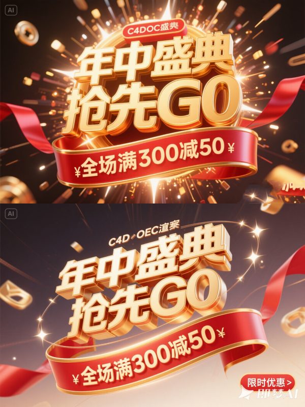 3D立体红色丝带618狂欢双十一电商促销活动海报字体设计素材-即梦ai关键词描述咒语-Ai宇宙吧-
