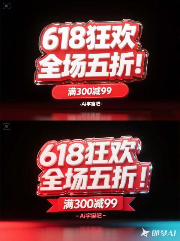3D立体618狂欢双十一电商促销活动海报字体设计素材-即梦ai关键词描述咒语-Ai宇宙吧-