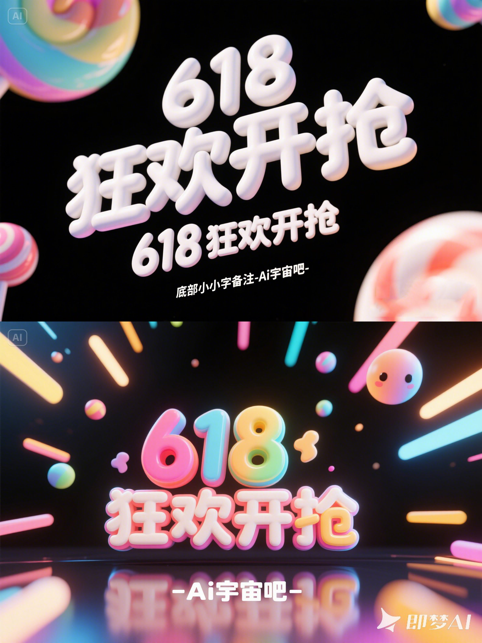Midjourney - 彩色立体可爱卡通618狂欢双十一电商促销活动海报字体设计素材-即梦ai关键词描述咒语 即梦Ai-Ai宇宙吧-