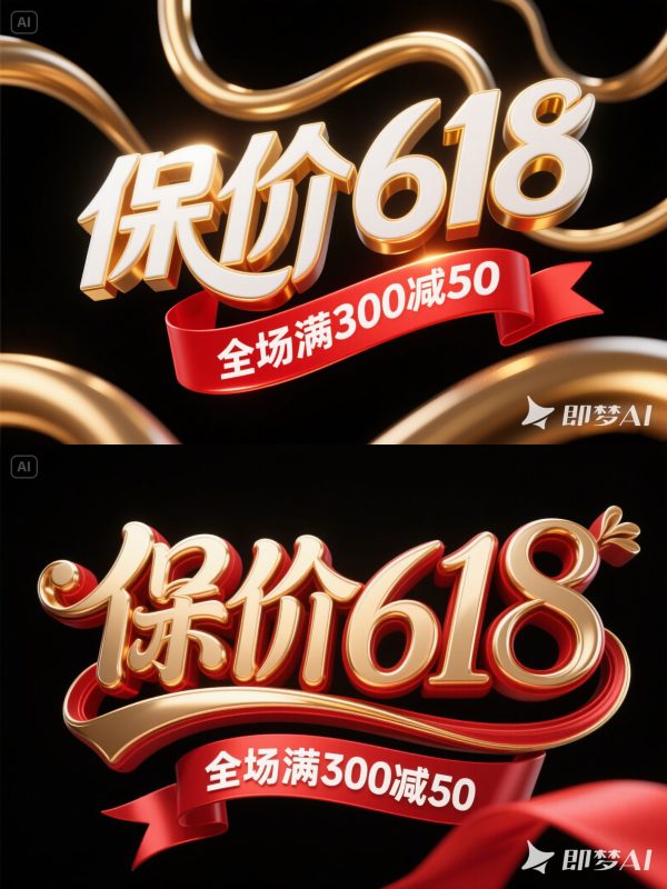 3D立体618狂欢双十一电商促销活动海报字体设计素材-即梦ai关键词描述咒语-Ai宇宙吧-