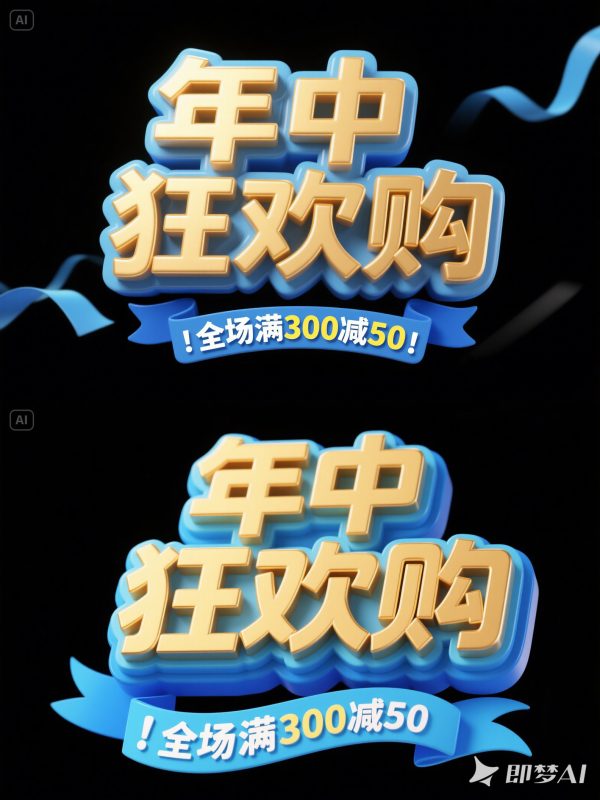 3D立体618狂欢双十一电商促销活动海报字体设计素材-即梦ai关键词描述咒语-Ai宇宙吧-