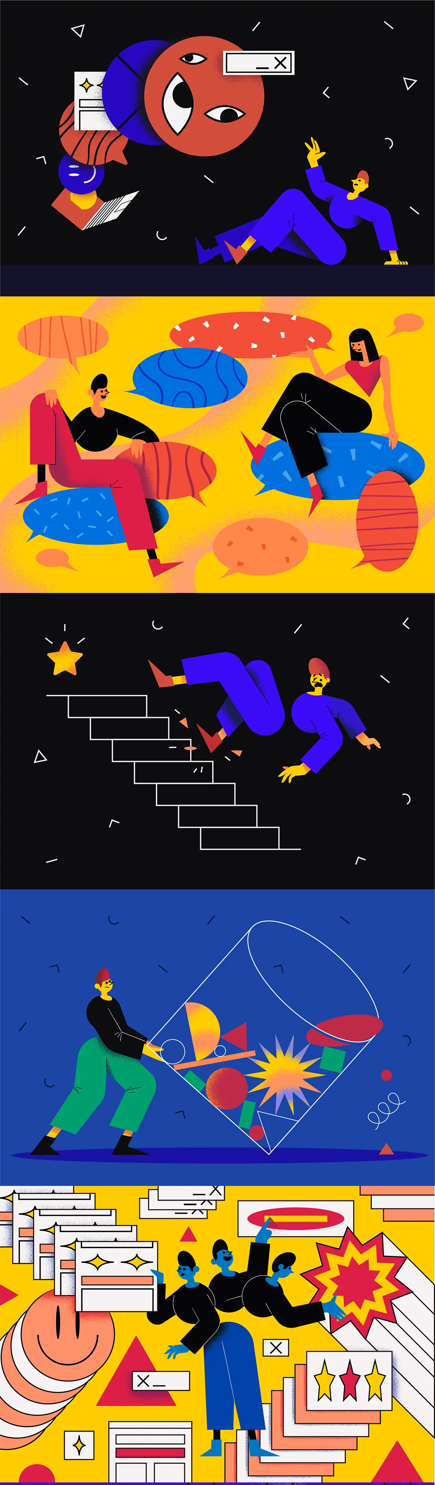 创意手绘卡通人物几何图形抽象艺术插图ai矢量设计素材Ilustration