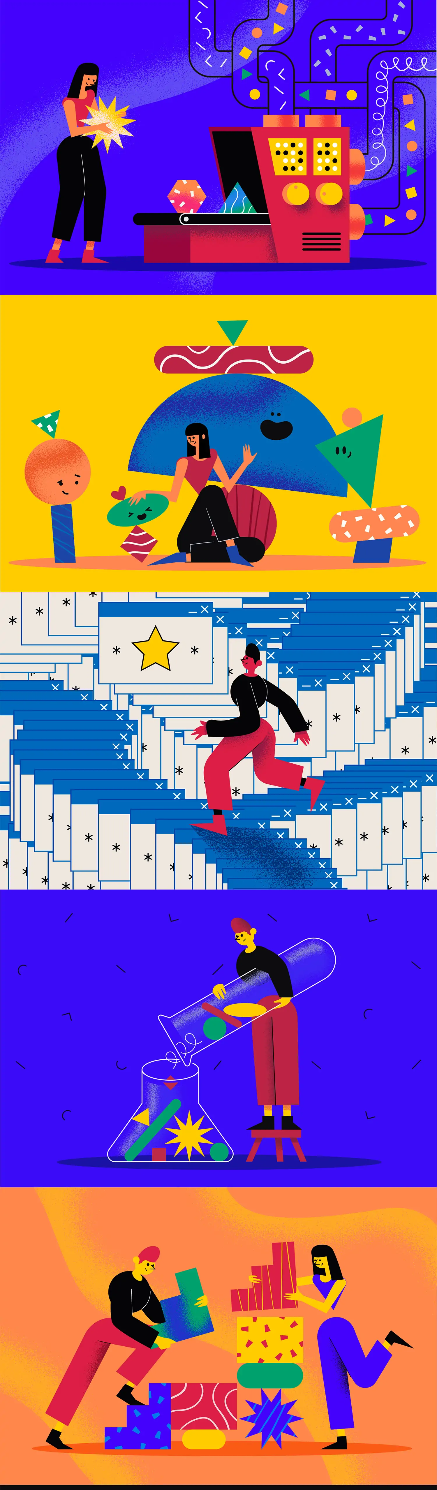 创意手绘卡通人物几何图形抽象艺术插图ai矢量设计素材Ilustration