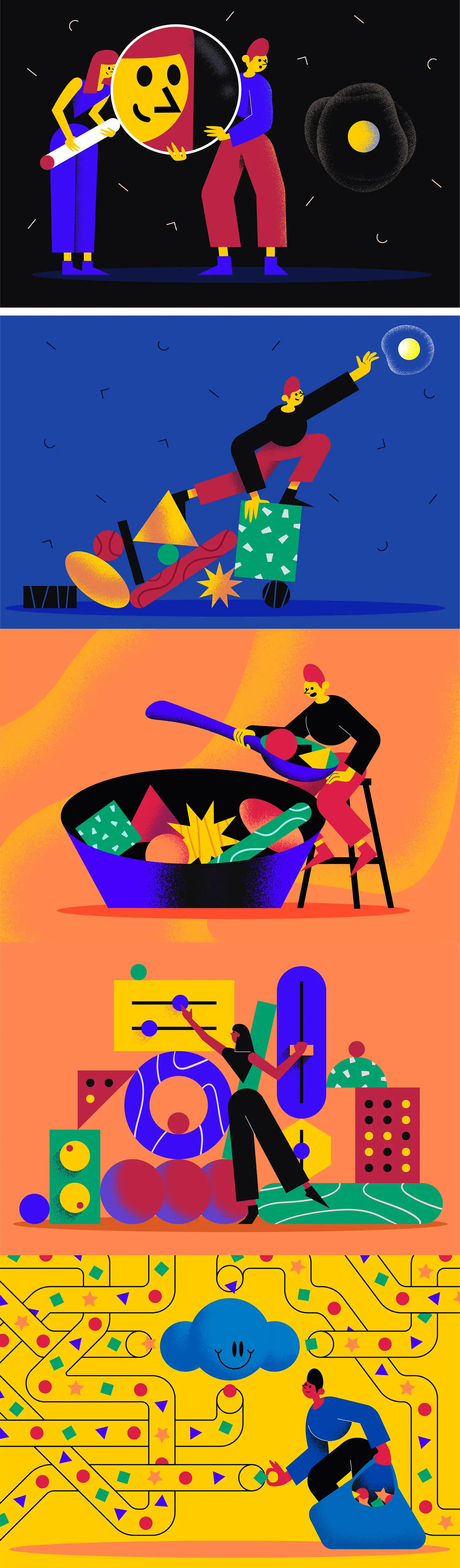创意手绘卡通人物几何图形抽象艺术插图ai矢量设计素材Ilustration