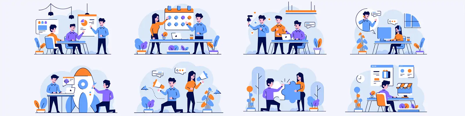 手绘商务卡通人物工作数据图表会议插图ai矢量设计素材Ilustration