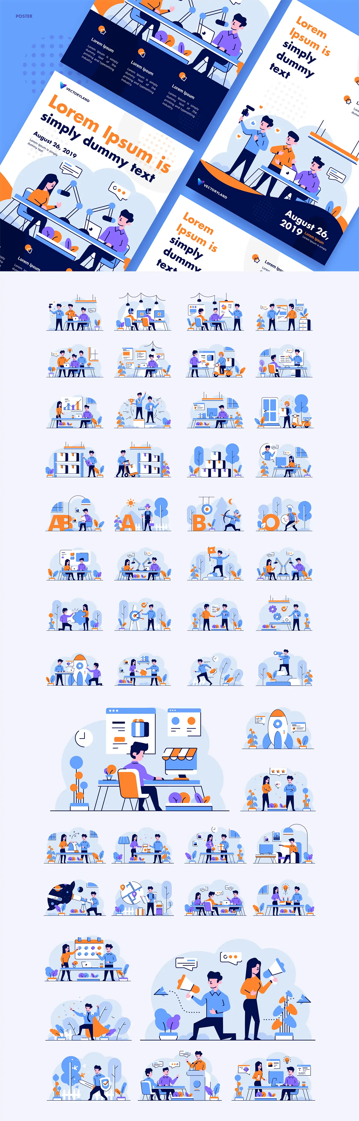 手绘商务卡通人物工作数据图表会议插图ai矢量设计素材Ilustration