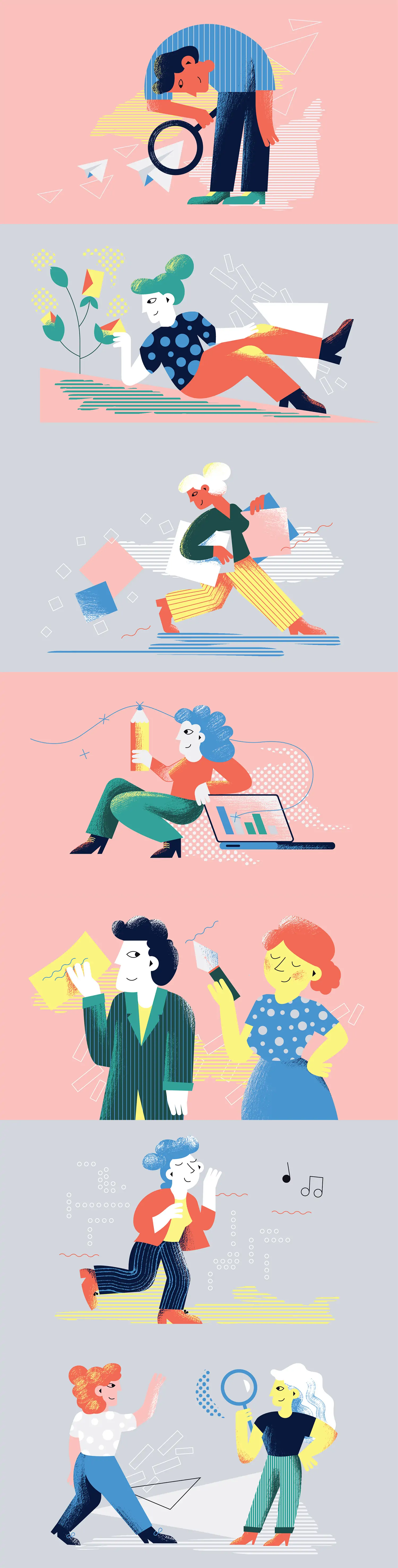 手绘可爱卡通人物工作生活涂鸦插图海报ai矢量设计素材Ilustration