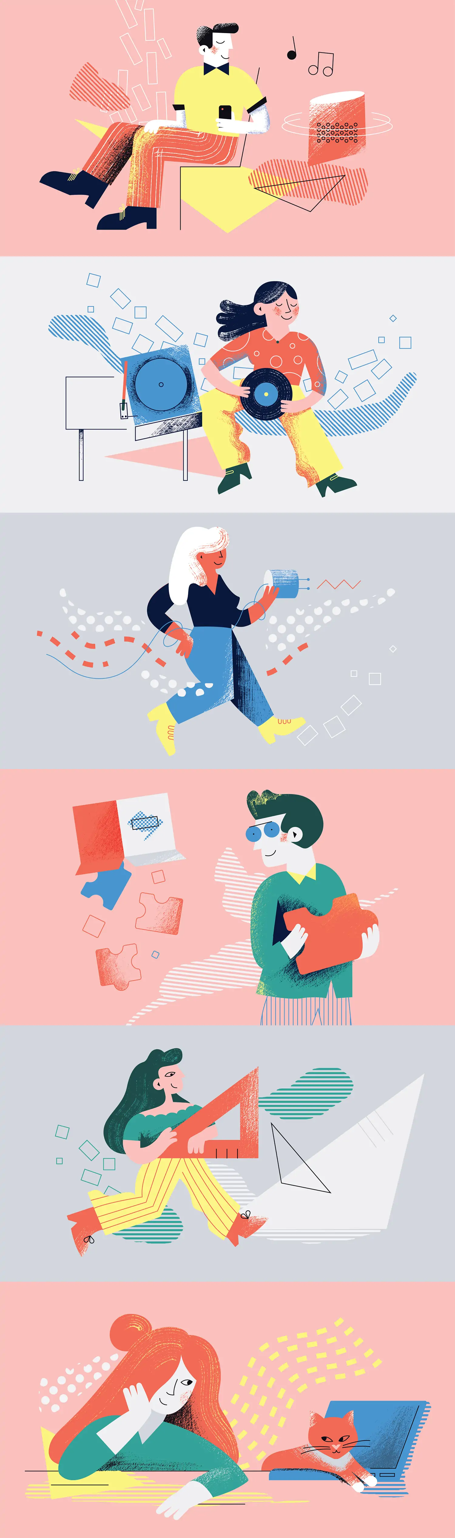 手绘可爱卡通人物工作生活涂鸦插图海报ai矢量设计素材Ilustration
