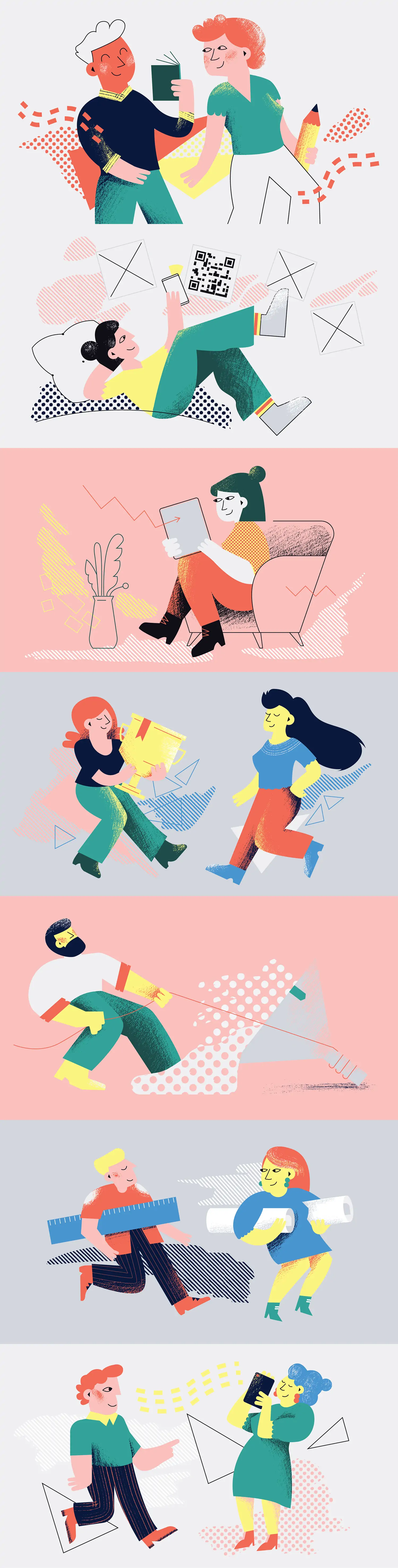 手绘可爱卡通人物工作生活涂鸦插图海报ai矢量设计素材Ilustration