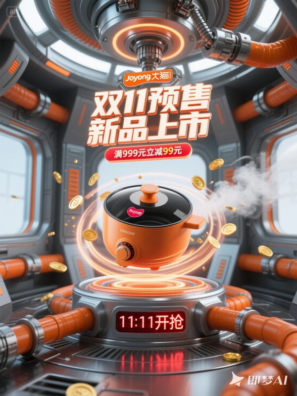 3D立体蒸汽管道风格618狂欢双十一电商促销活动海报-即梦ai关键词描述咒语-Ai宇宙吧-