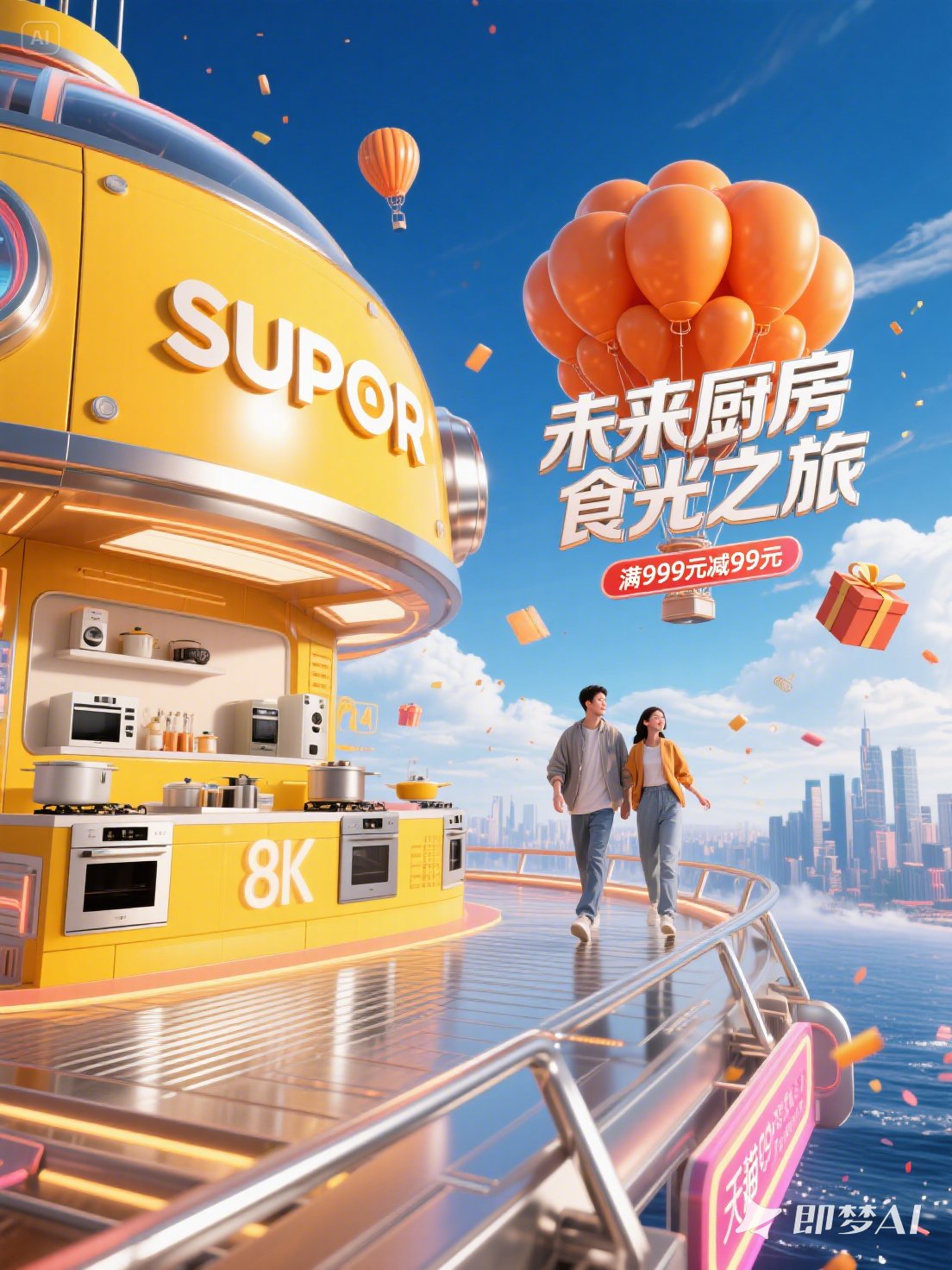 Midjourney - 创意C4D厨房小家电产品618狂欢双十一电商促销活动海报-即梦ai关键词描述咒语 即梦Ai-Ai宇宙吧-