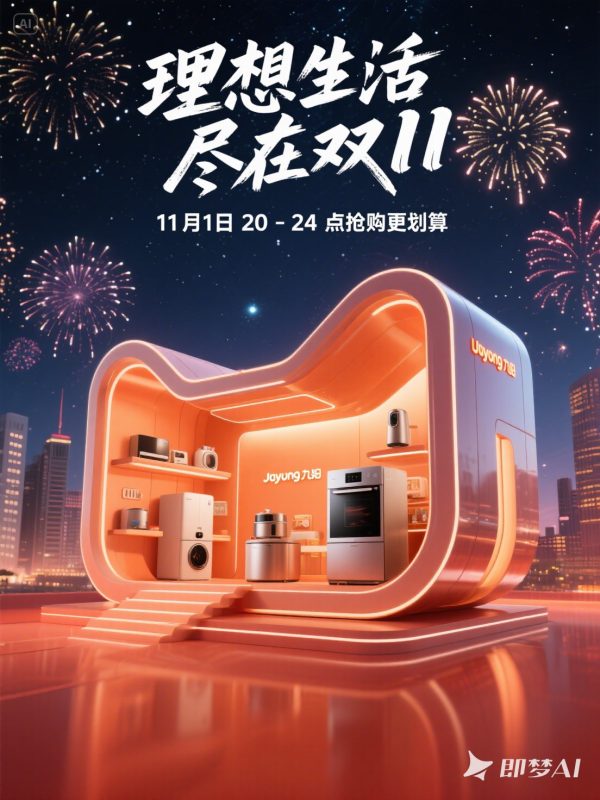 3D立体家用电器小家电产品618狂欢双十一电商促销活动海报-即梦ai关键词描述咒语-Ai宇宙吧-