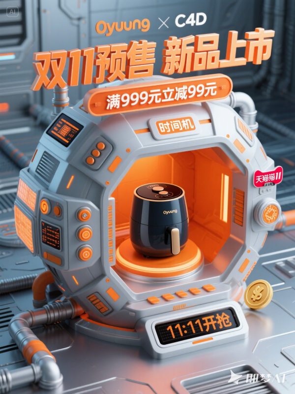 3D立体家用电器小家电产品618狂欢双十一电商促销活动海报-即梦ai关键词描述咒语-Ai宇宙吧-