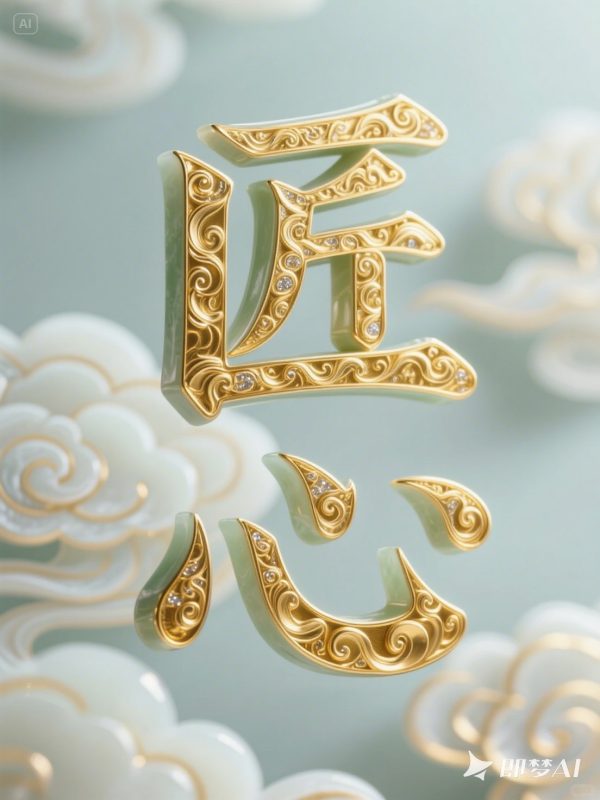 3D立体玉石和田玉黄金珠宝品牌海报字体设计素材-即梦ai关键词描述咒语-Ai宇宙吧-