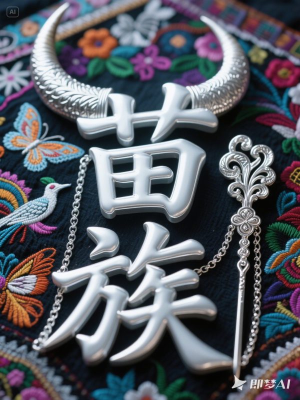 立体少数民族苗族银饰装饰簪子海报字体设计素材-即梦ai关键词描述咒语-Ai宇宙吧-