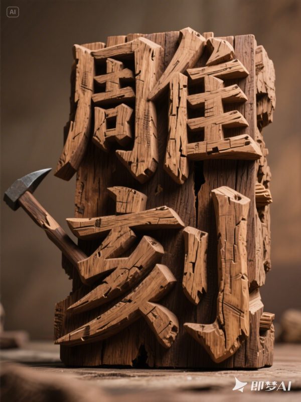 中国传统非遗手工艺雕刻原木产品立体海报字体设计素材-即梦ai关键词描述咒语-Ai宇宙吧-