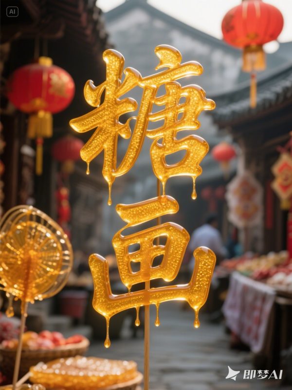 中国传统非遗手工艺糖画吹糖人产品立体海报字体设计素材-即梦ai关键词描述咒语-Ai宇宙吧-