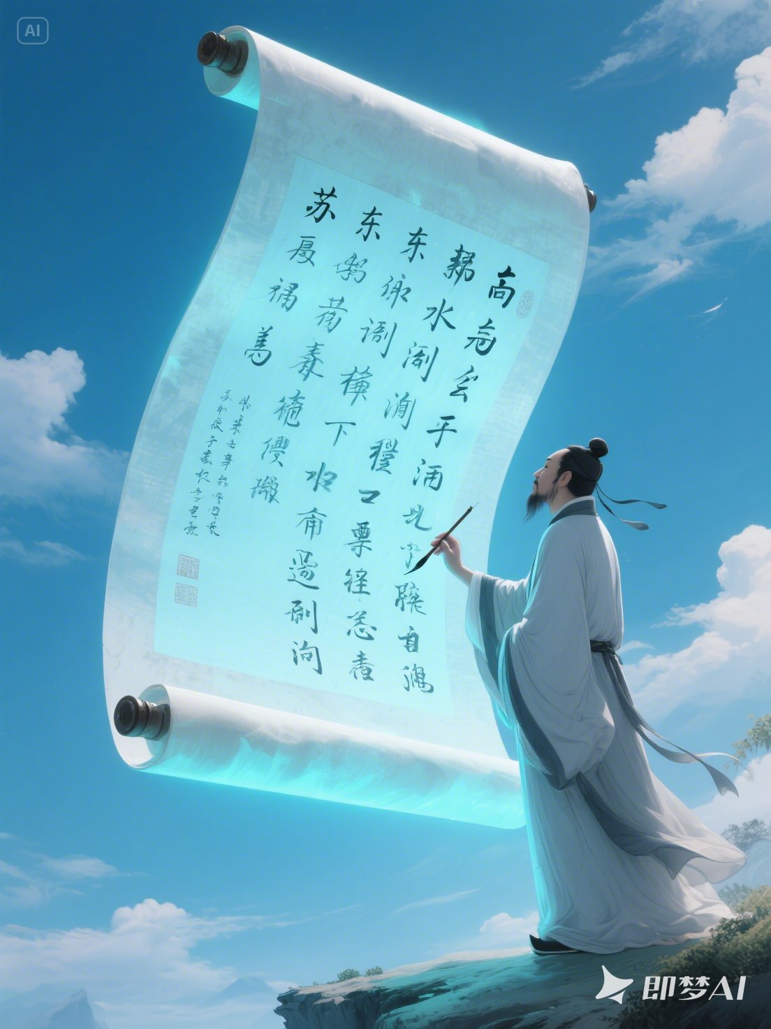 Midjourney - 中国风古代苏东坡水调歌头卷轴场景插图海报-即梦ai关键词描述咒语 即梦Ai-Ai宇宙吧-
