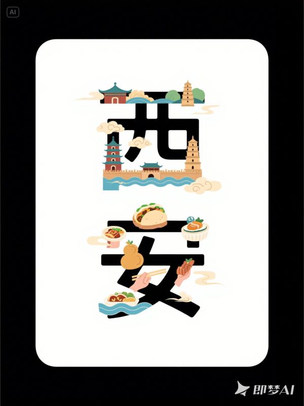 西安当地特色建筑美食小吃文化旅游文旅宣传海报字体设计素材-即梦ai关键词描述咒语-Ai宇宙吧-