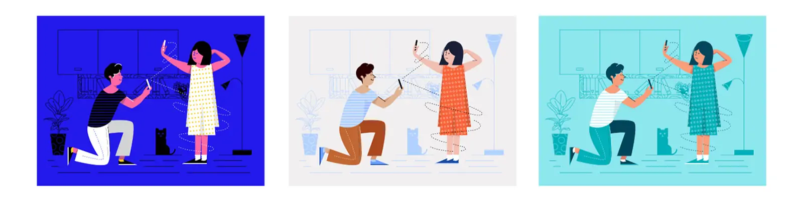 手绘卡通人物情侣约会场景插图ai矢量设计素材模版llustration