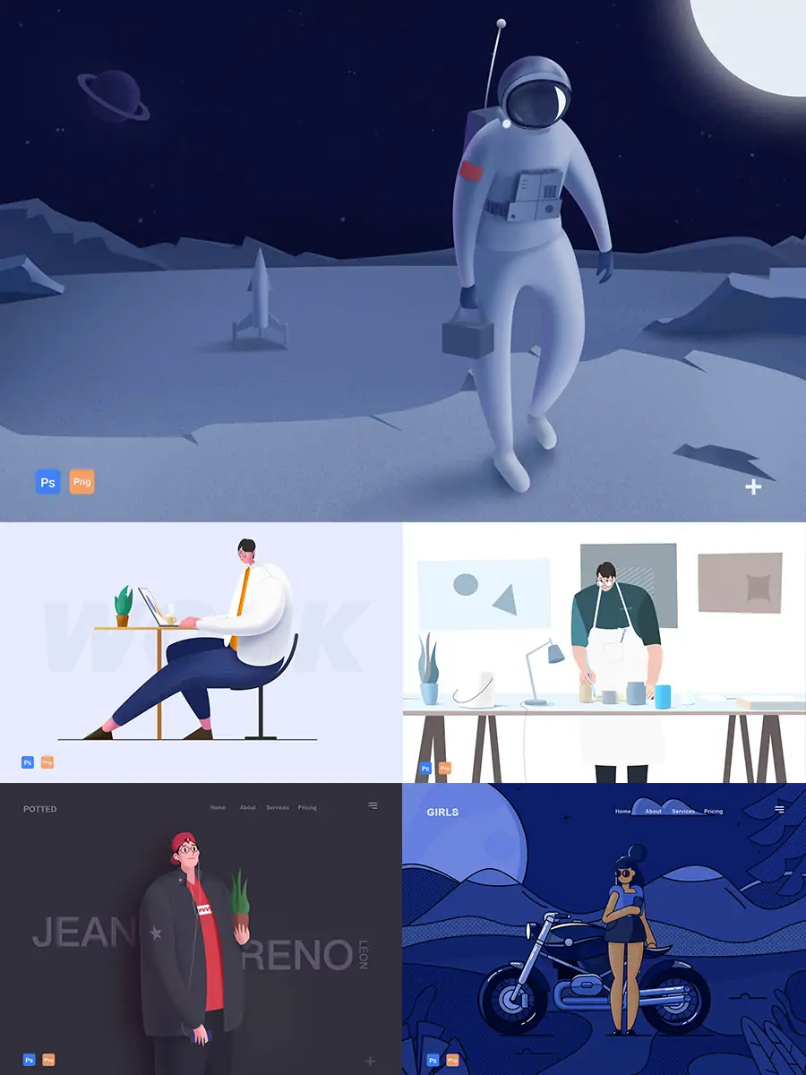 Midjourney - 手绘卡通人物网页横幅插图psd分层设计素材模版llustrations Illustrations矢量-Ai宇宙吧-