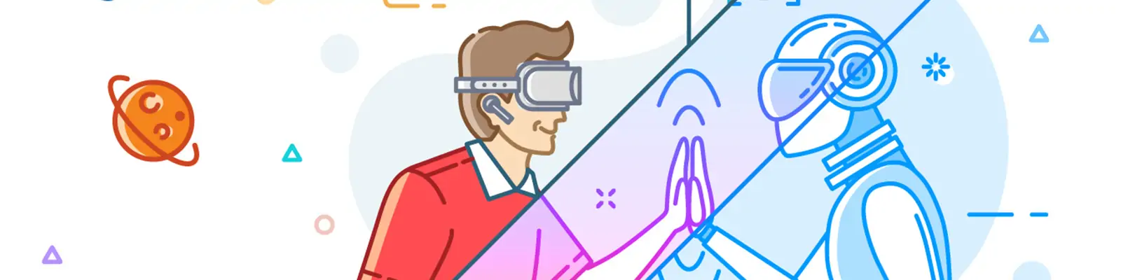 手绘卡通线条人工智能AR虚拟世界插图ai矢量设计素材模版llustrations