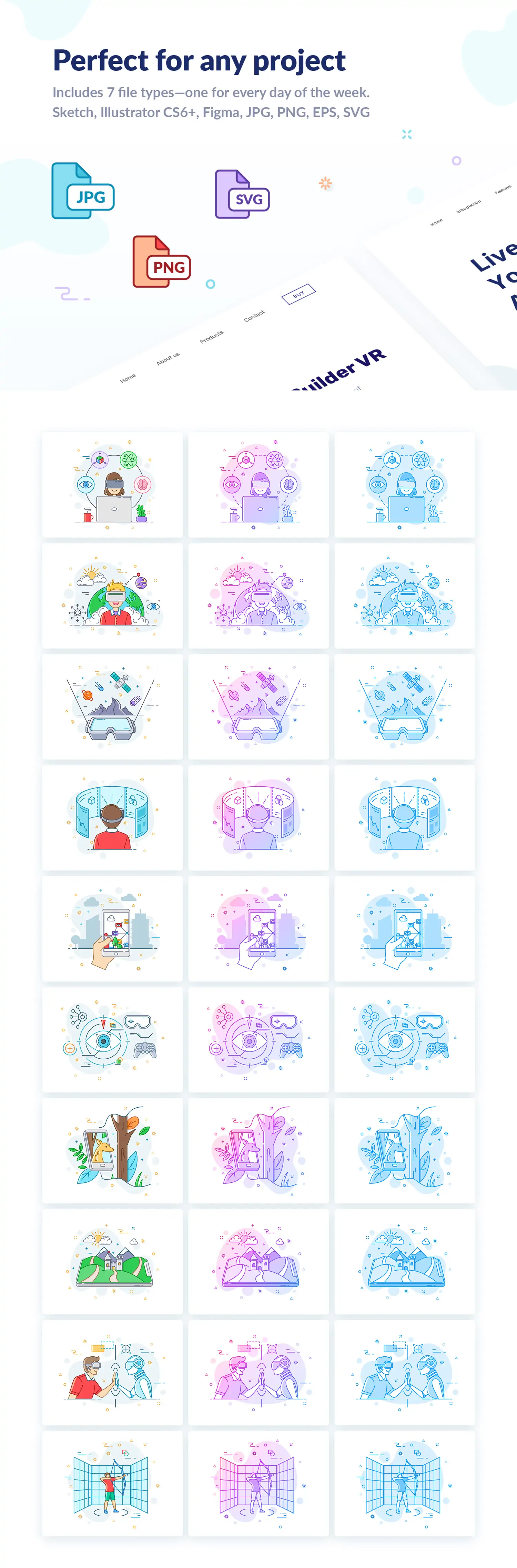 手绘卡通线条人工智能AR虚拟世界插图ai矢量设计素材模版llustrations