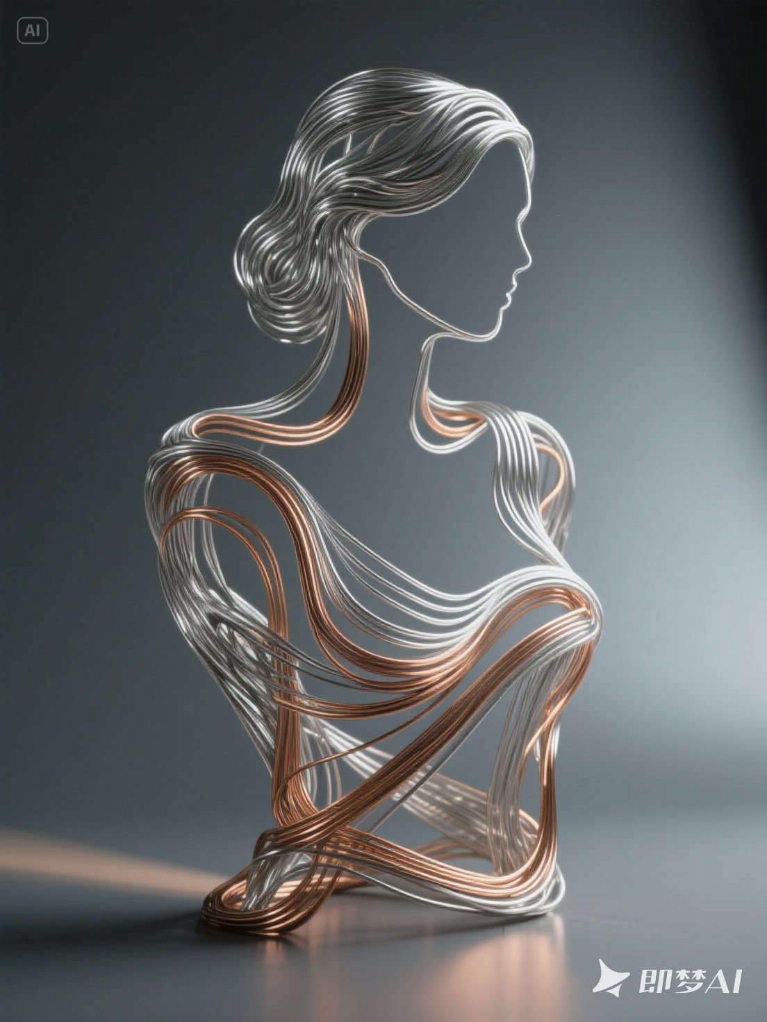 Midjourney - 抽象艺术铜丝女性人物轮廓模型立体海报-即梦ai关键词描述咒语 即梦Ai-Ai宇宙吧-