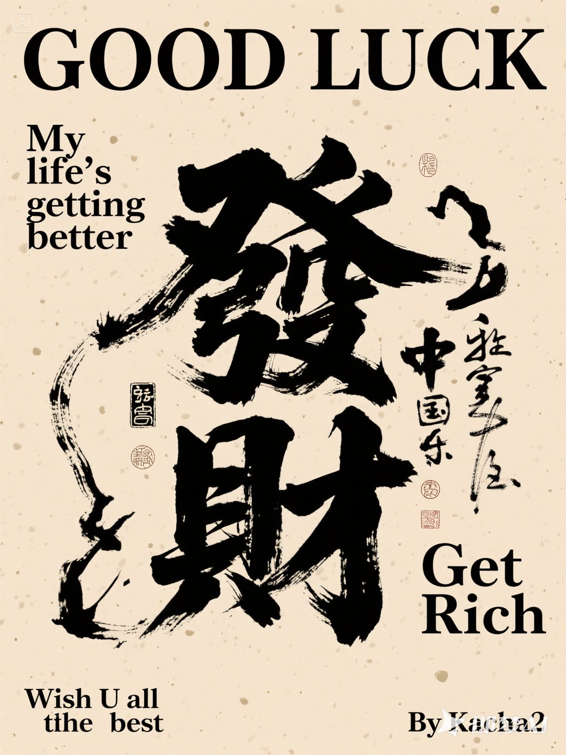 Midjourney - 中国风毛笔字书法发财海报字体设计素材-即梦ai关键词描述咒语 即梦Ai-Ai宇宙吧-