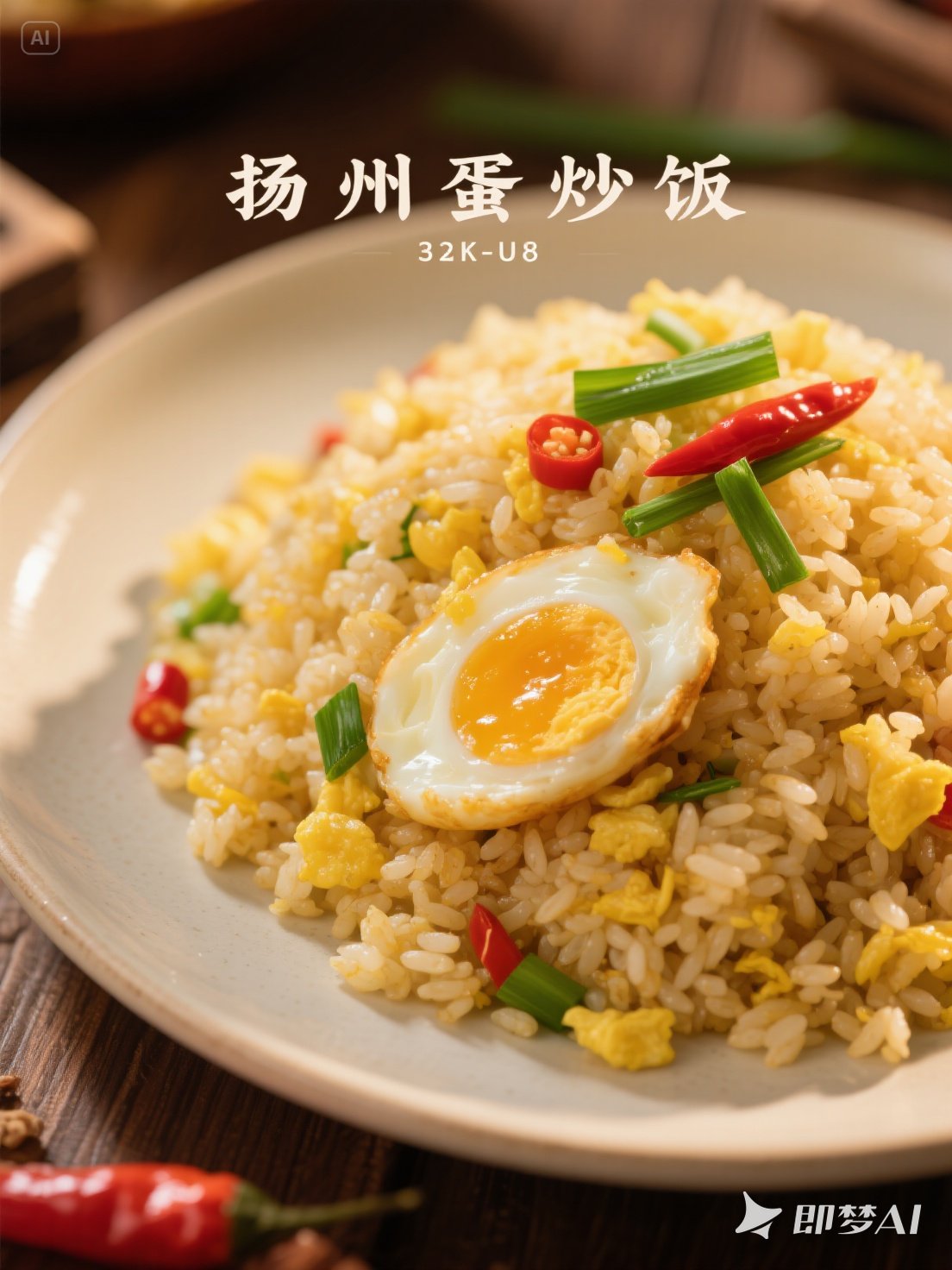 Midjourney - 中国美食扬州蛋炒饭写实摄影海报-即梦ai关键词描述咒语 即梦Ai-Ai宇宙吧-