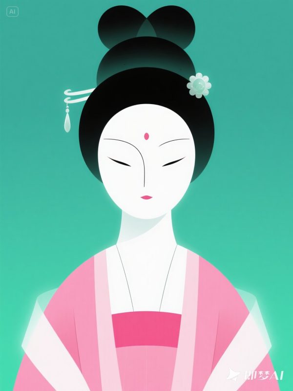 手绘极简主义中式美学唐代仕女人物插图海报-即梦ai关键词描述咒语-Ai宇宙吧-