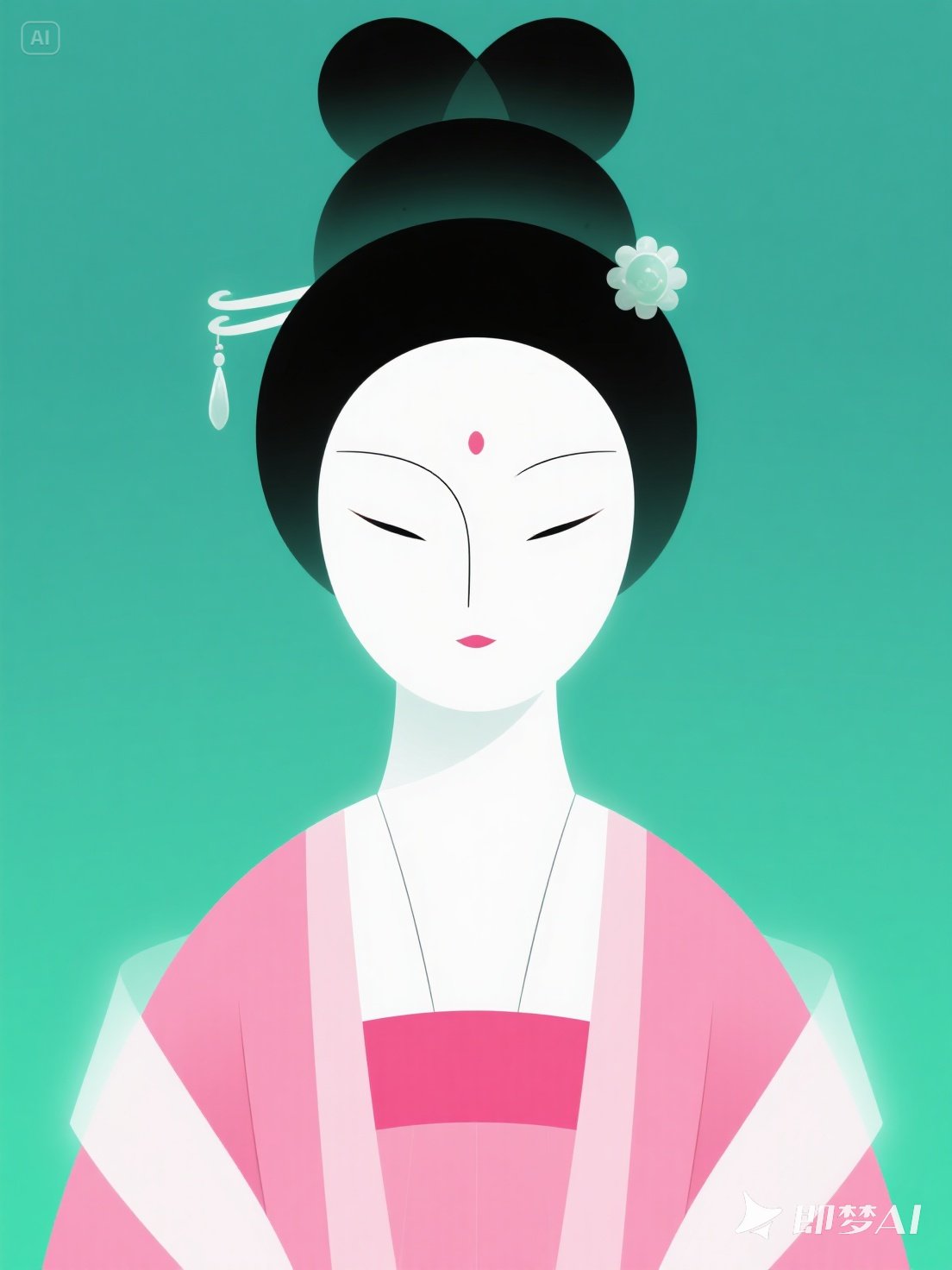 Midjourney - 手绘极简主义中式美学唐代仕女人物插图海报-即梦ai关键词描述咒语 即梦Ai-Ai宇宙吧-