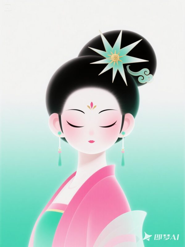 手绘极简主义中式美学唐代仕女人物插图海报-即梦ai关键词描述咒语-Ai宇宙吧-