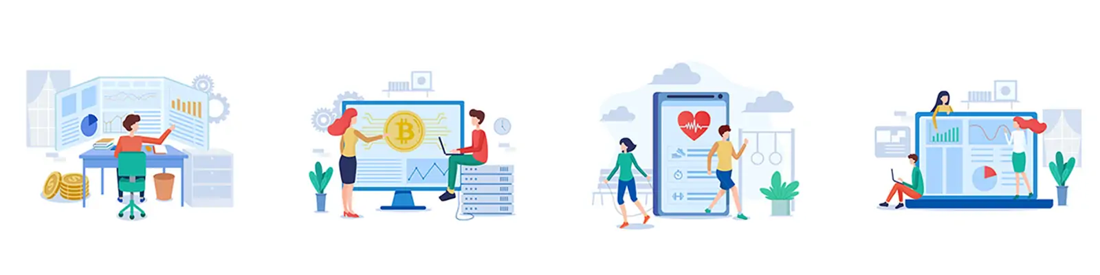 手绘卡通商务金融数据比特币插图海报ai矢量设计素材模版lllustrations