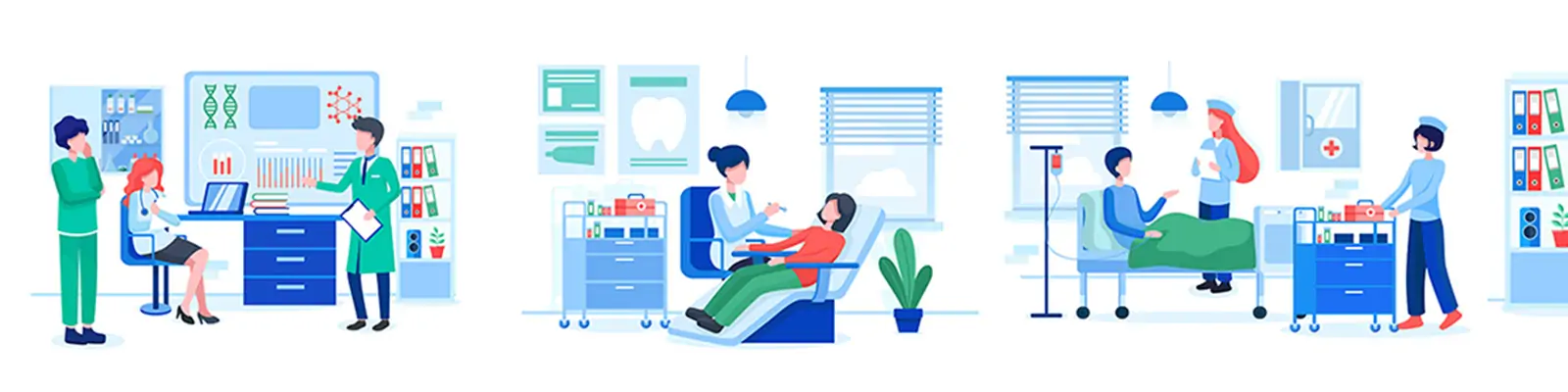 手绘卡通人物医疗健康体检插图海报ai矢量设计素材模版lllustrations