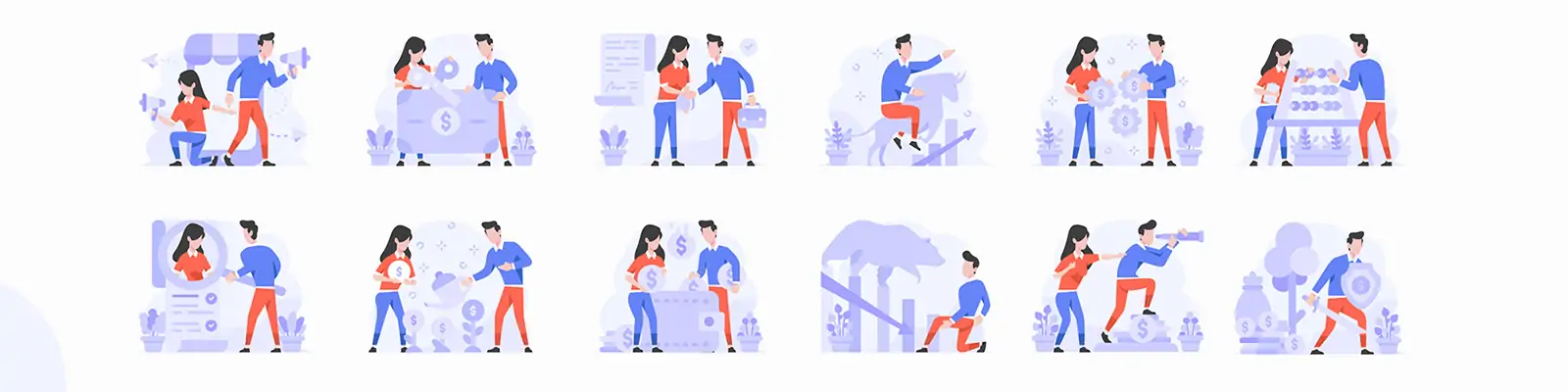 手绘卡通人物金融财务数据插图海报ai矢量设计素材模版lllustrations