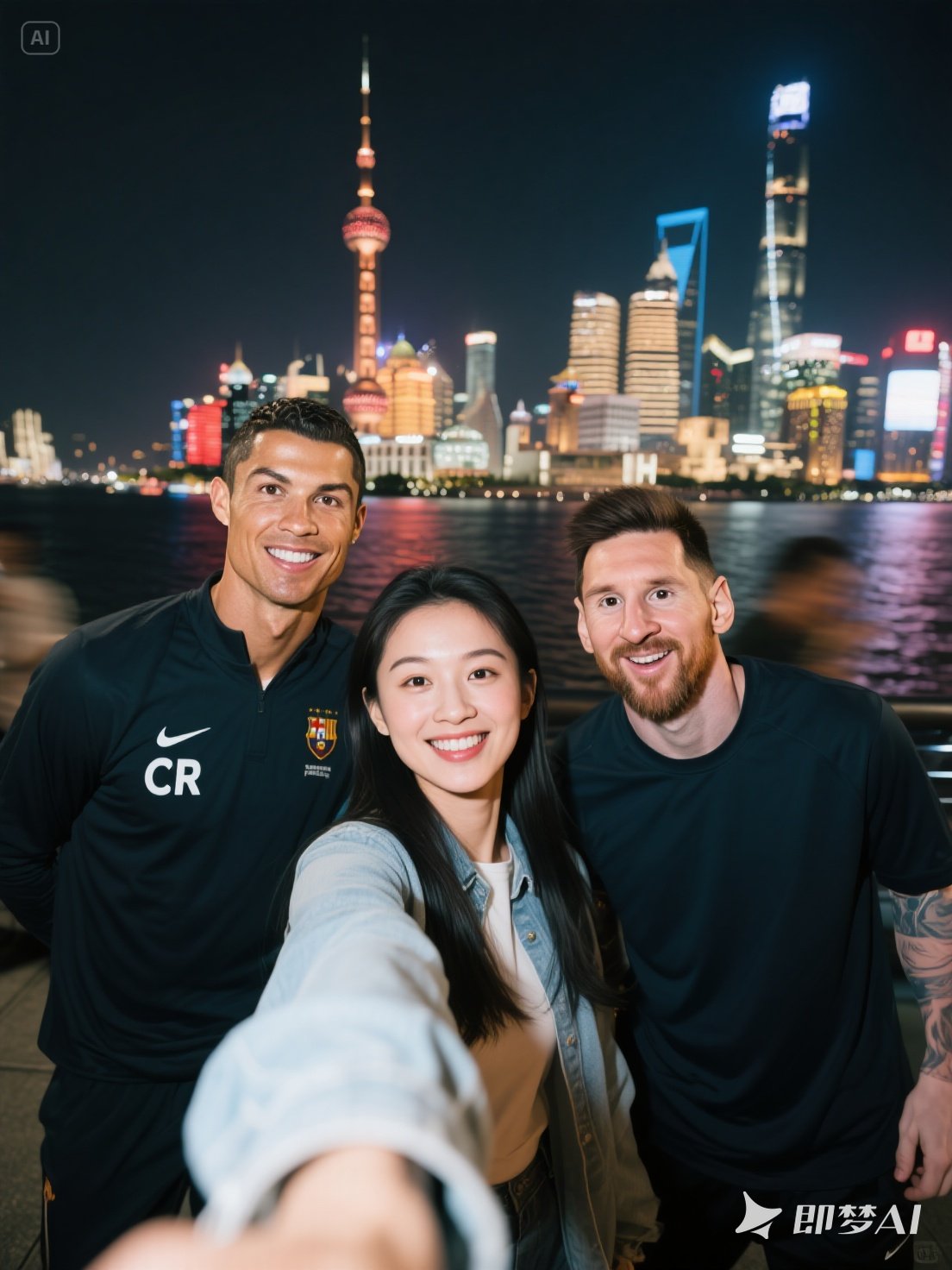 Midjourney - 路人粉丝明星合影上海外滩夜景自拍照摄影海报-即梦ai关键词描述咒语 即梦Ai-Ai宇宙吧-