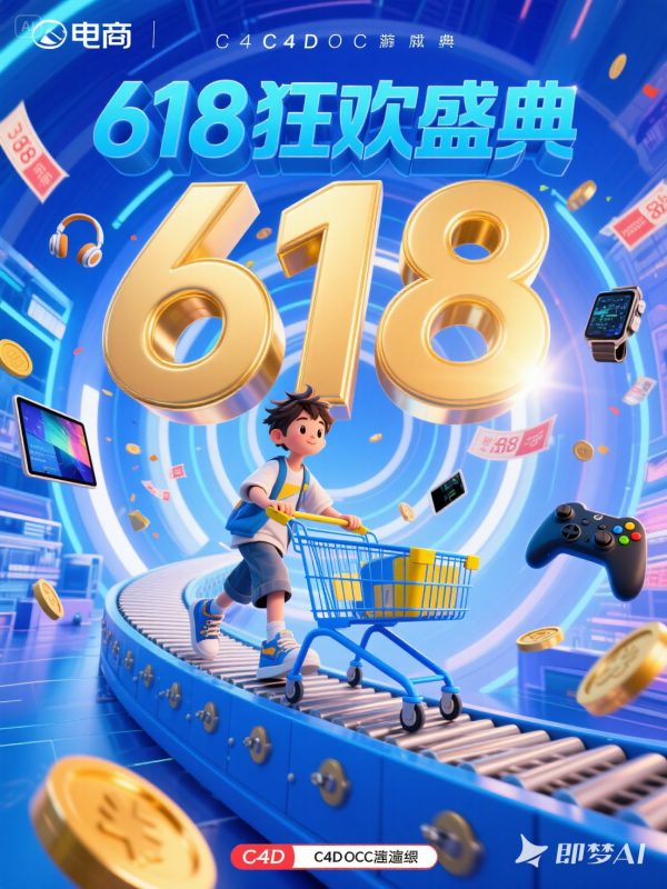 3D立体电子产品电脑手机游戏产品618狂欢双十一电商促销活动海报-即梦ai关键词描述咒语-Ai宇宙吧-