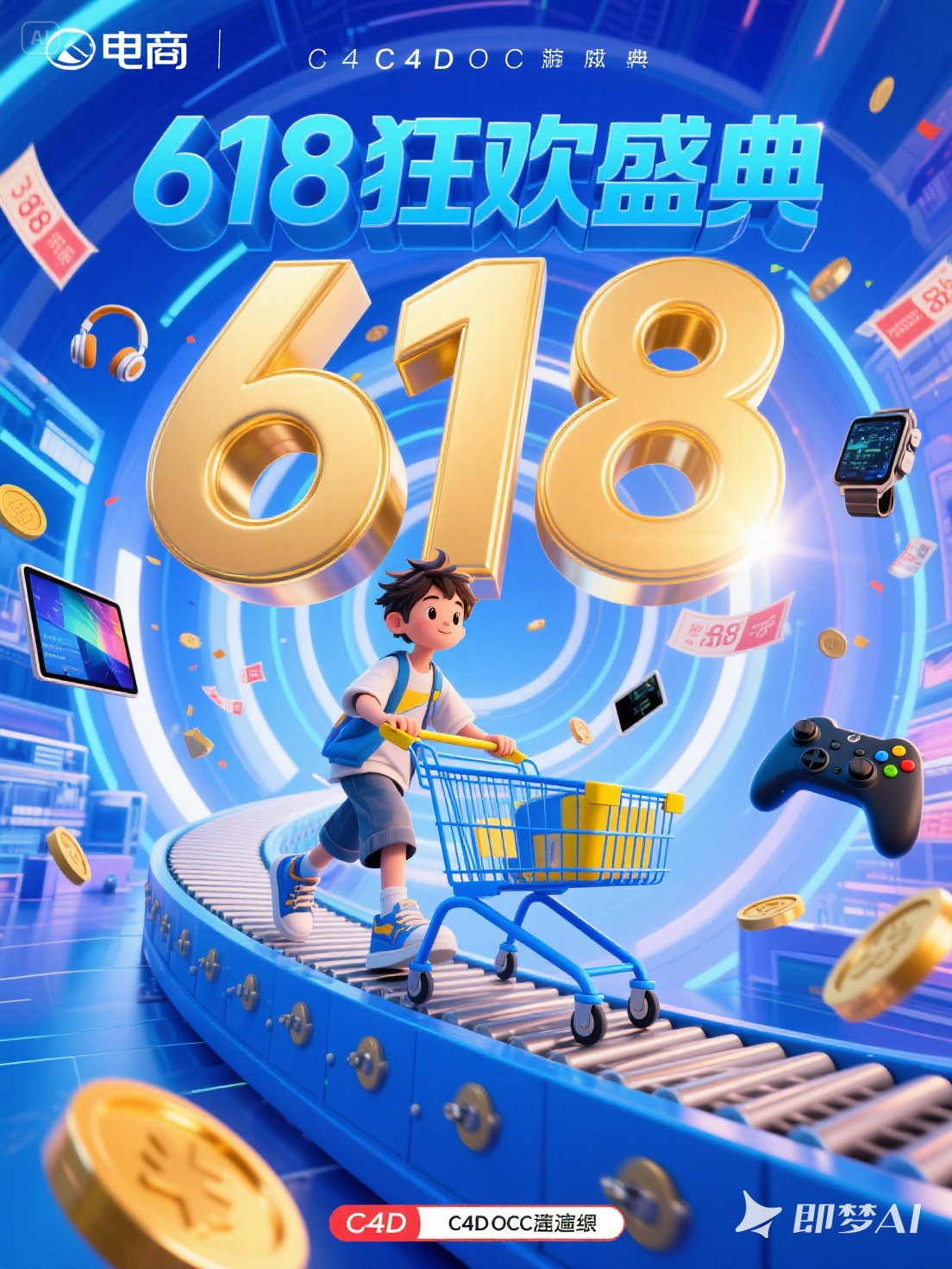 Midjourney - 3D立体电子产品电脑手机游戏产品618狂欢双十一电商促销活动海报-即梦ai关键词描述咒语 即梦Ai-Ai宇宙吧-