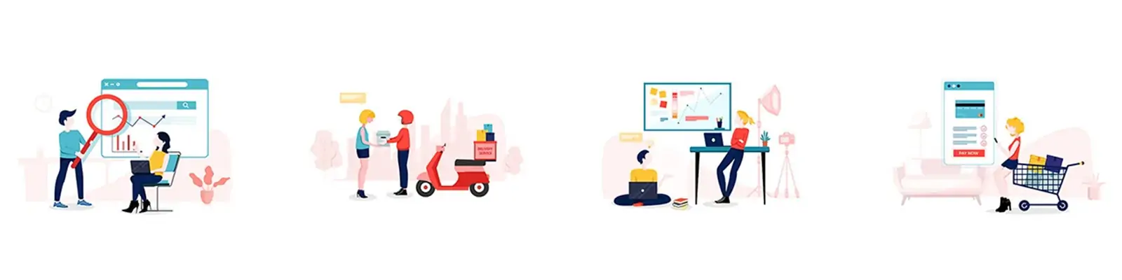 手绘卡通人物工作生活场景插图ai矢量设计素材模版llustrations