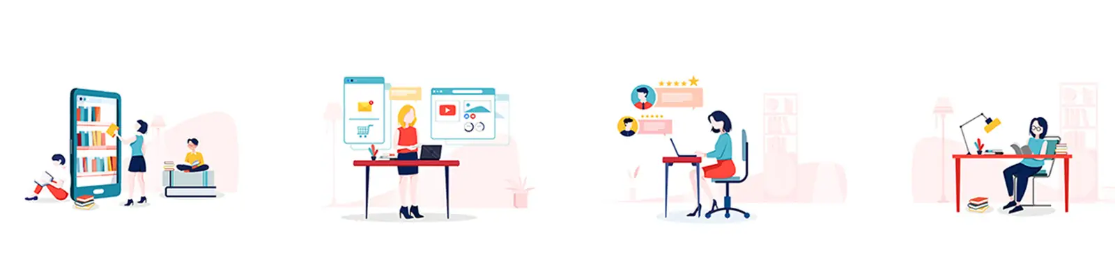 手绘卡通人物工作生活场景插图ai矢量设计素材模版llustrations