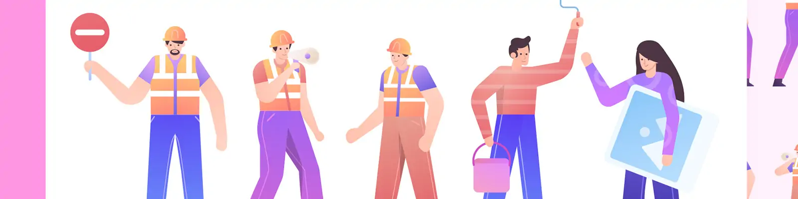 手绘卡通人物建筑工人场景插图ai矢量设计素材模版llustrations