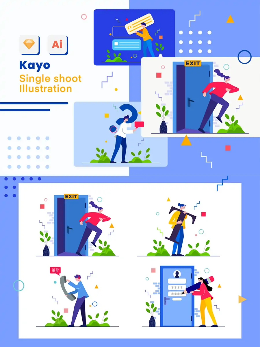 Midjourney - 手绘商务卡通人物工作创业插图海报ai矢量设计素材模版Illustrations Illustrations矢量-Ai宇宙吧-