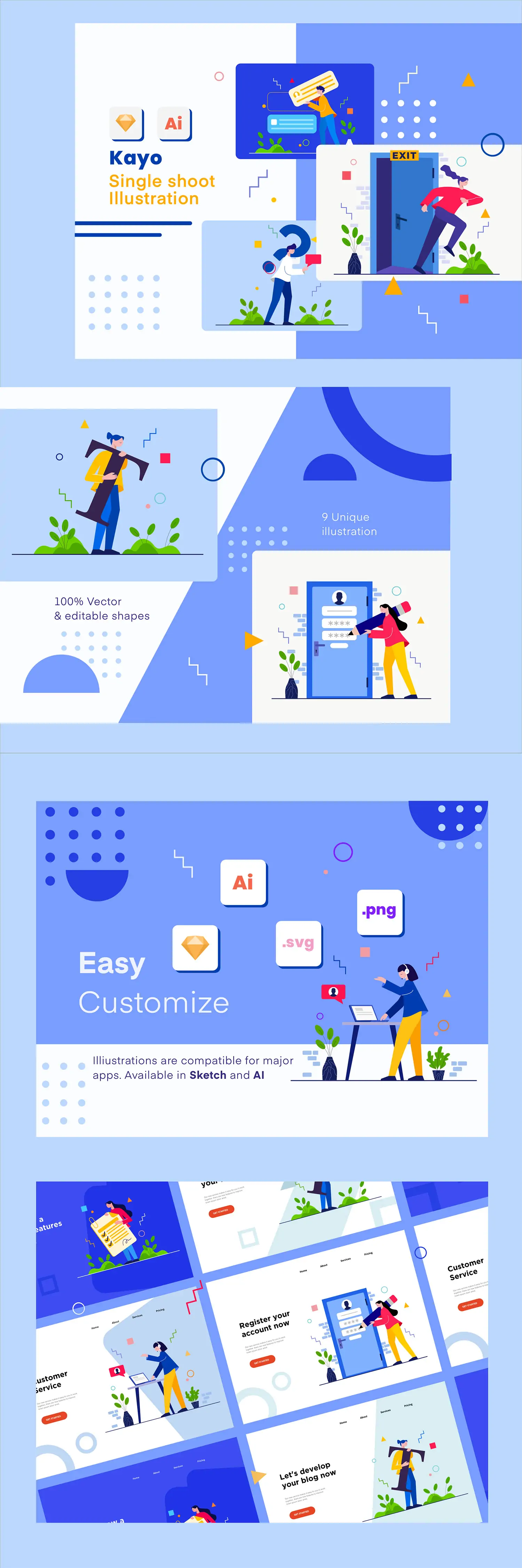 手绘商务卡通人物工作创业插图海报ai矢量设计素材模版Illustrations