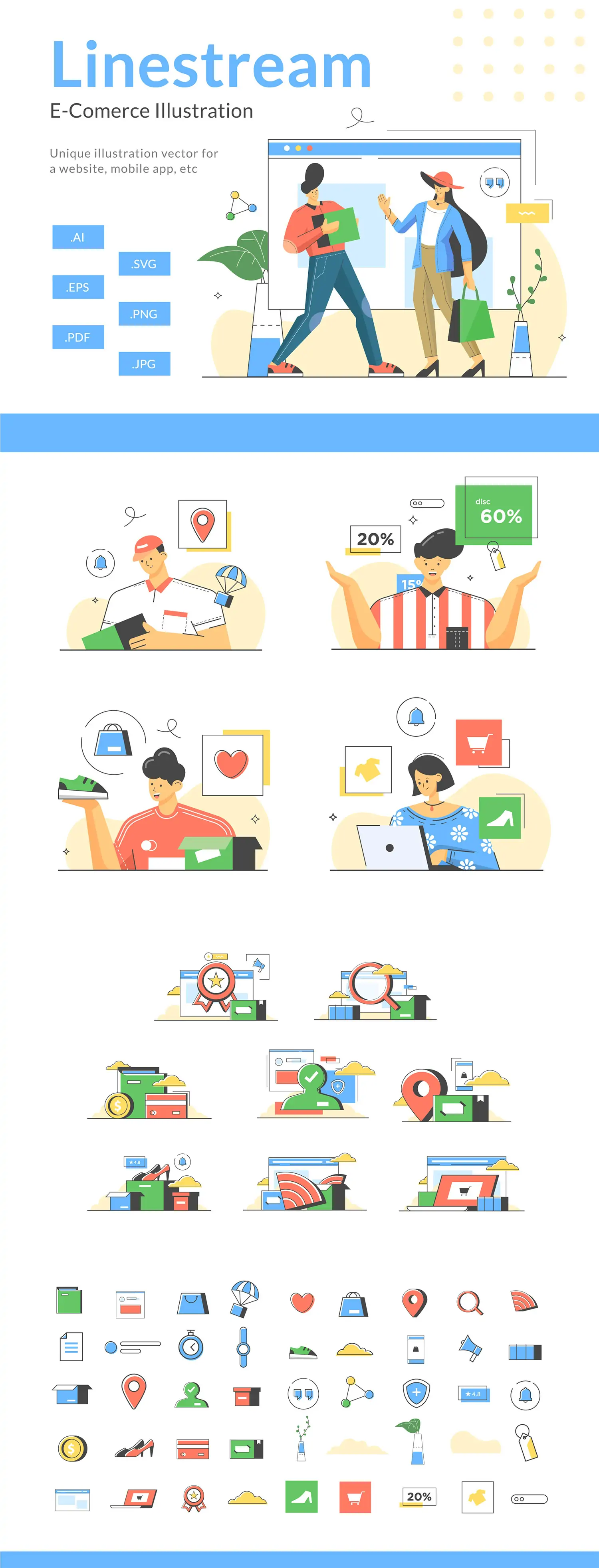 手绘商务卡通人物电商购物插图海报ai矢量设计素材模版Illustrations