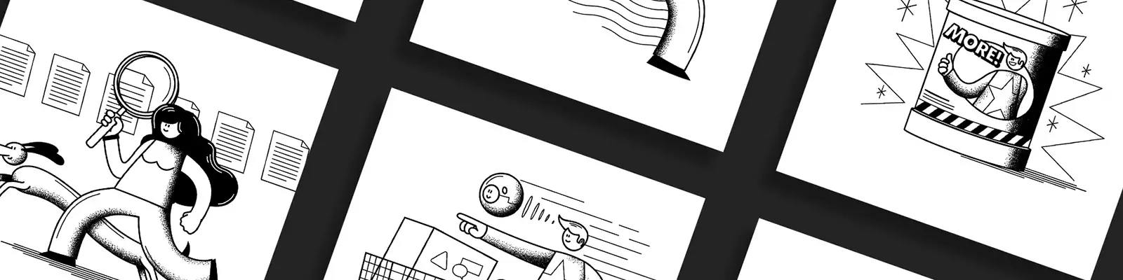 手绘黑白颗粒阴影卡通人物png插图海报ai矢量设计素材模版Illustrations