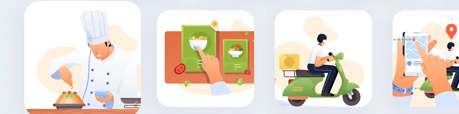 手绘卡通餐饮美食厨师餐厅外卖配送插图海报ai矢量设计素材模版Illustrations
