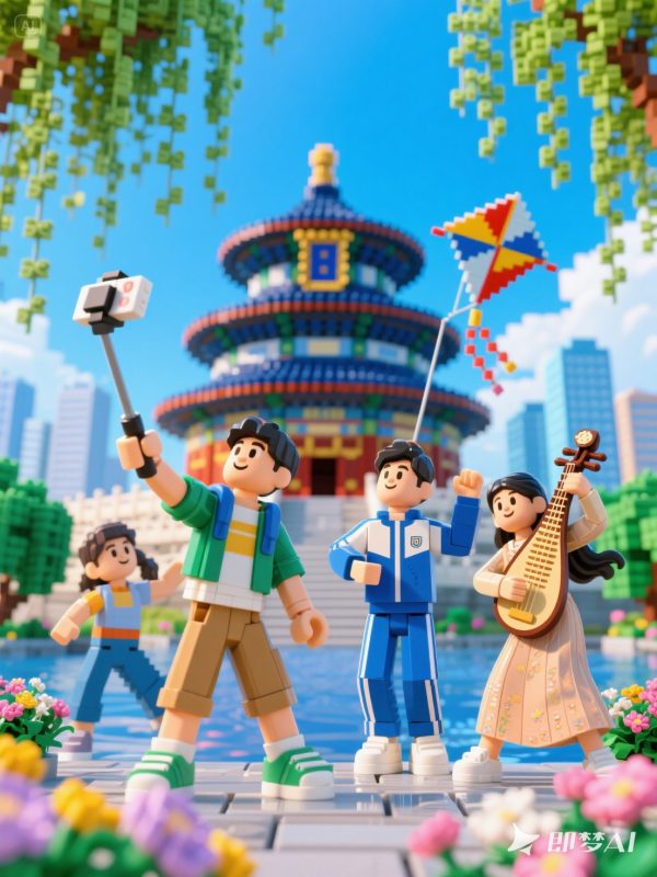 可爱卡通乐高积木城市景观旅游景点天坛拍照场景立体模型海报-即梦ai关键词描述咒语-Ai宇宙吧-