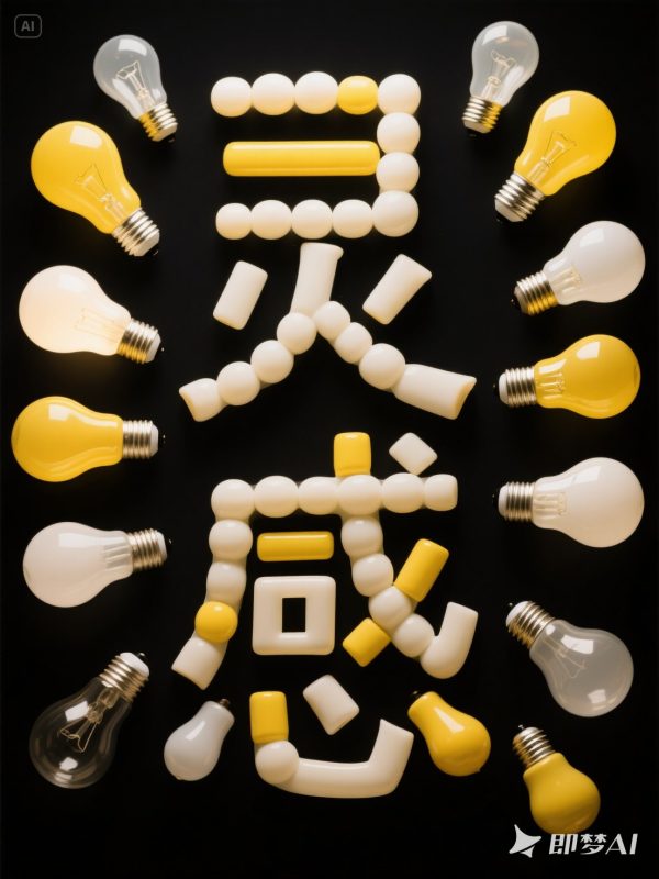 创意艺术灵感灯泡排列视觉效果海报字体设计素材-即梦ai关键词描述咒语-Ai宇宙吧-